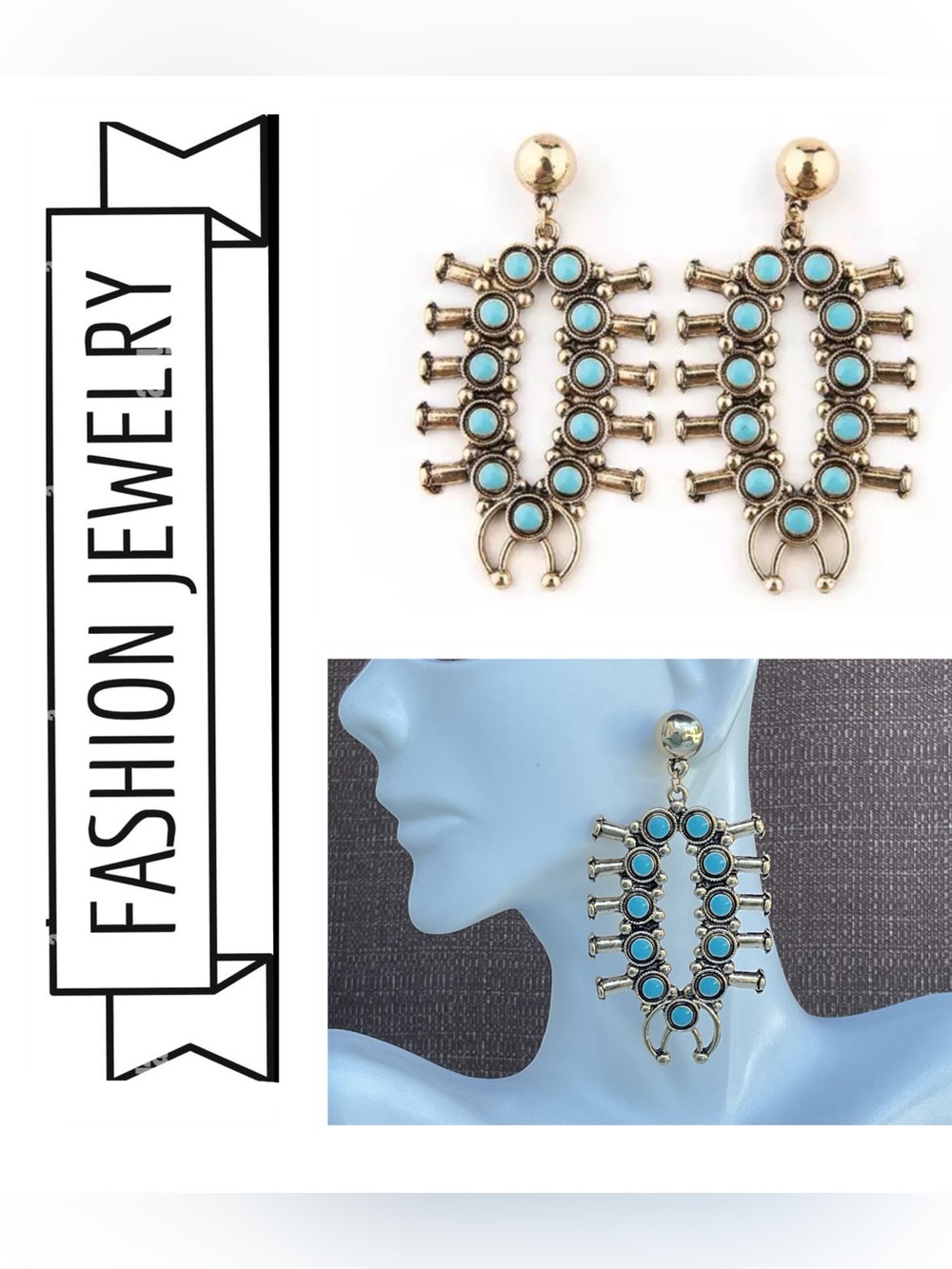 🌟🌟 Gold-Tone Turquoise Drop Earrings